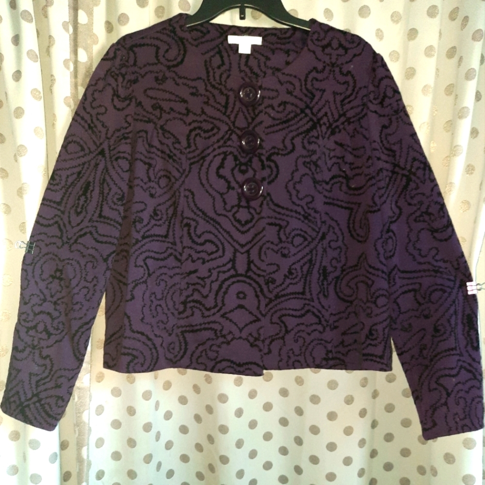 DRESSBARN Purple & Black Long Sleeve Button Jacket M
